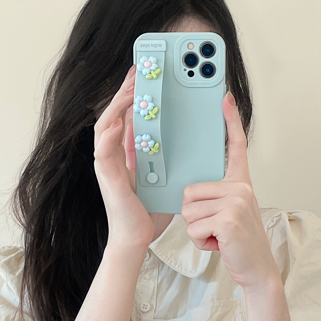 Ốp Điện Thoại Silicon Mềm Chống Sốc Họa Tiết Hoa Gắn Kèm Dây Đeo Dành Cho iPhone 13 12 11 Pro Max XR XS Max X