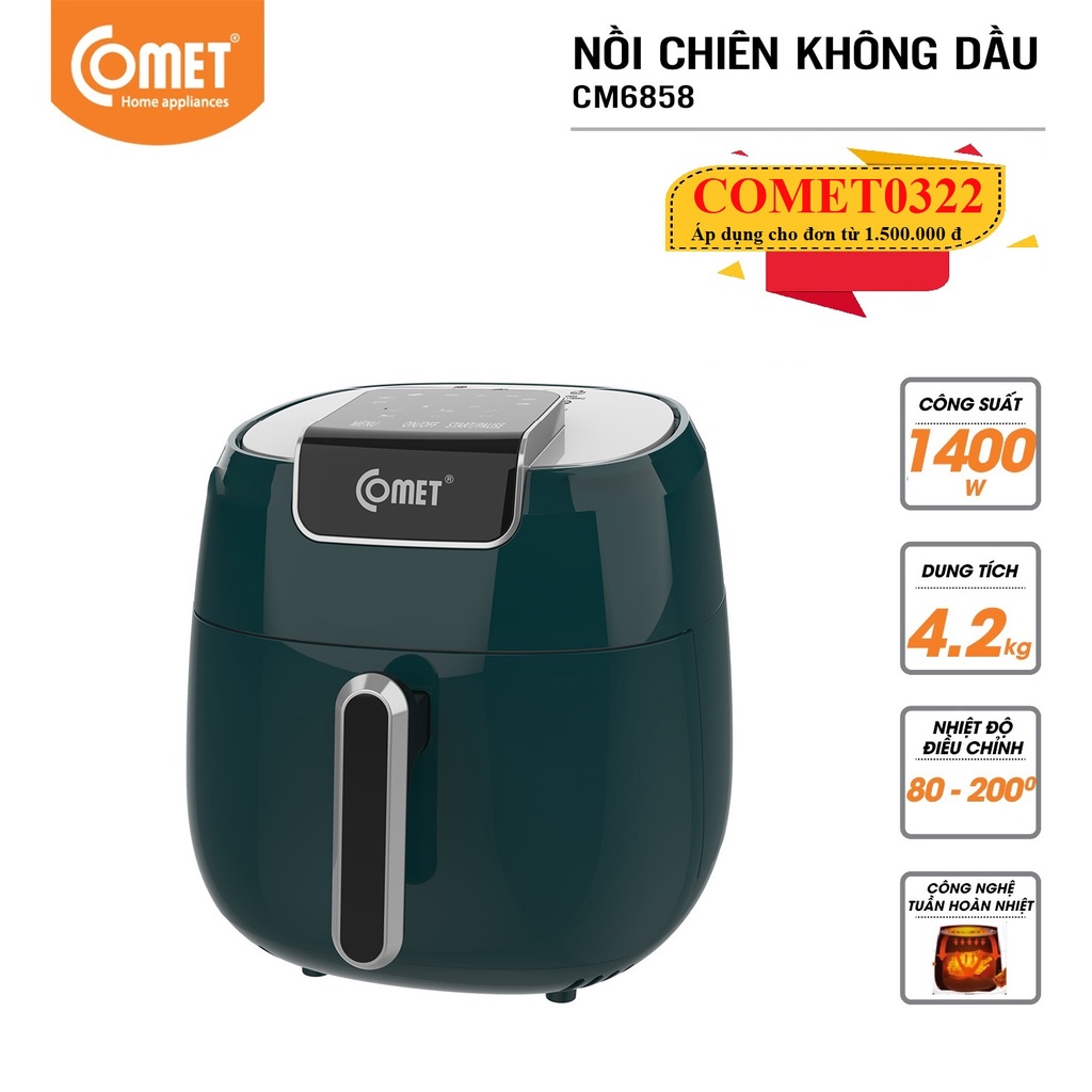 [Mã ELHADEV giảm 4% đơn 300K] Nồi chiên không dầu điện tử COMET 4,2L - CM6858