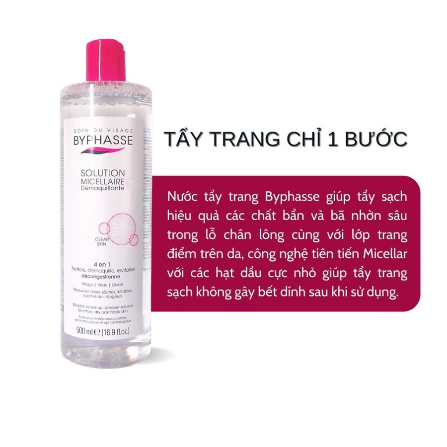 Nước tẩy trang Byphasse Micellar Make-up Remover Solution sạch sâu dung tích 500ml