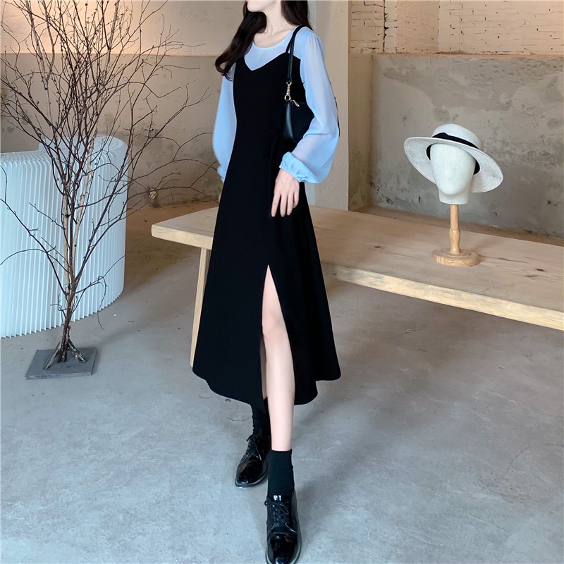 Đầm Cổ Tròn Xẻ Tà Thời Trang Mùa Thu Cho Nữ