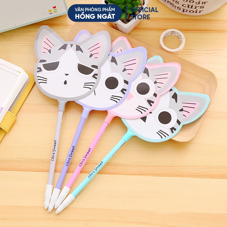 Bút bi cute hình quạt mèo, bút bi nước mực gel đen ngòi 0.5mm nhiều màu dễ thương đồ dùng học tập B08