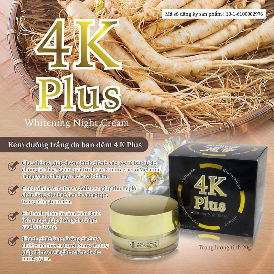 Kem dưỡng trắng da 4k plus whitening night cream