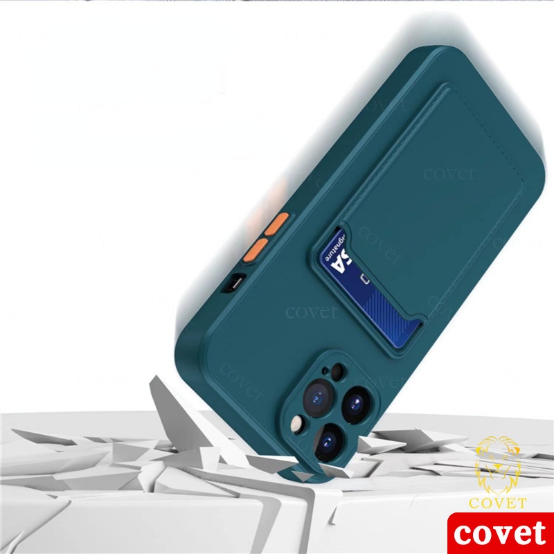 Ốp Điện Thoại Silicon Mềm Chống Sốc Có Ngăn Đựng Thẻ Kèm Kẹp Cho iPhone 13 12 11 Pro Max X XS Max XR 7 8 Plus SE 2020