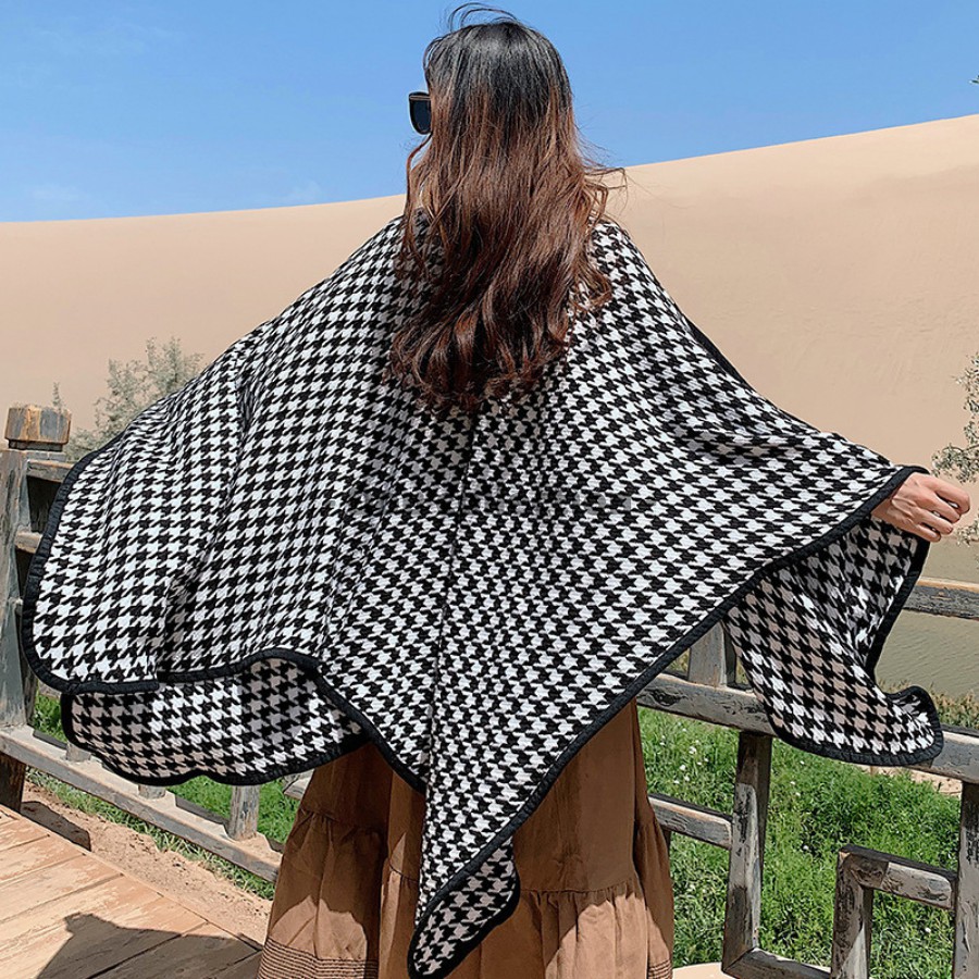 [Nowship2h] Khăn Choàng Quàng Cổ (Khăn Cashmere) Len Cao Cấp Họa Tiết Houndstooth Viền Đen Thời Trang Thu Đông - Mã LN12