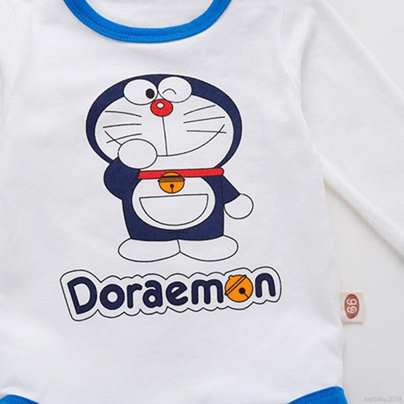 Bộ Áo Liền Quần Dài Tay In Hình Doraemon + Mũ Cho Bé Trai Và Gái