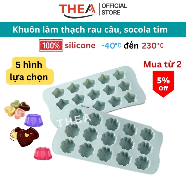 Khuôn silicone làm socola, khuôn làm thạch rau câu silicone hình trái tim, hình hoa, tròn, ngôi sao - THEA