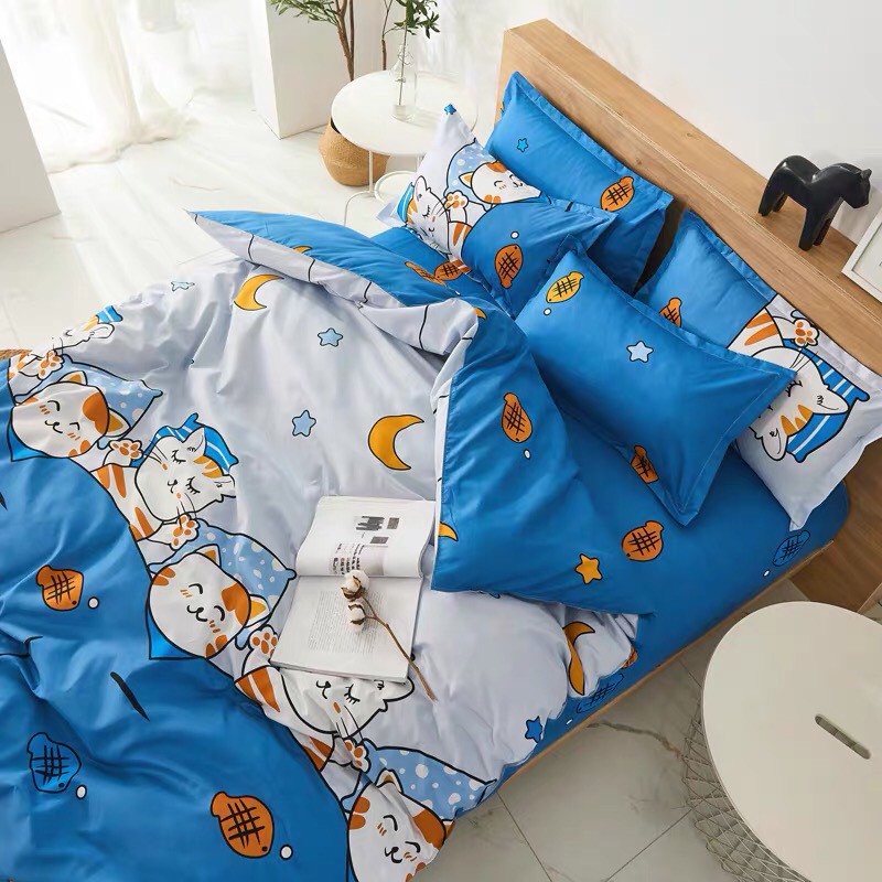 Bộ Chăn Ga Cotton POLY MÈO ÁNH TRĂNGchăn, ga, cotton, ga nệm, chăn ga, cotton poly, chăn nệm, chăn ga gối, bedding️