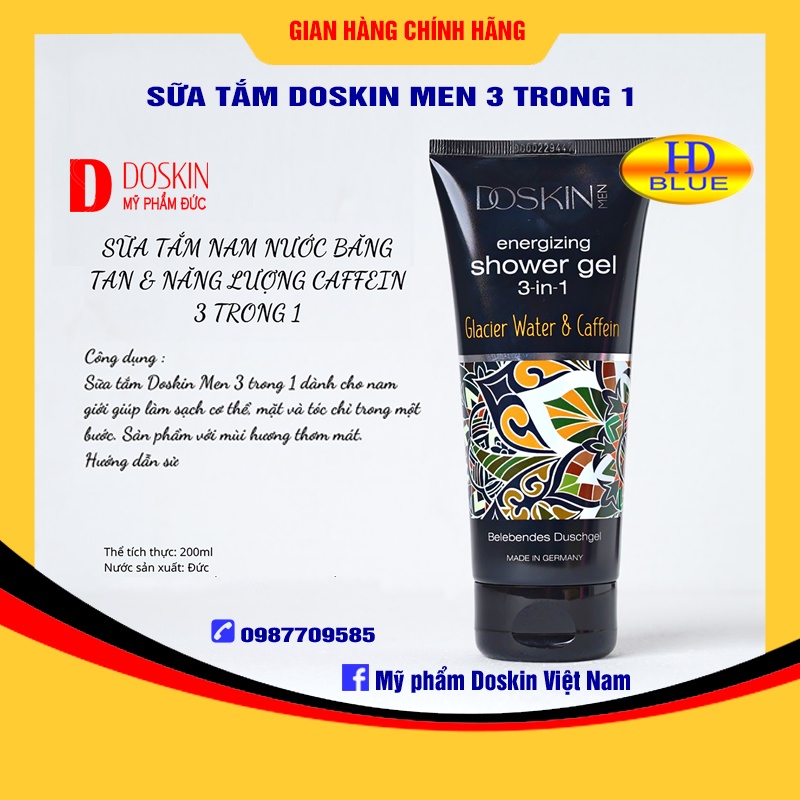 Sữa tắm dưỡng ẩm, sữa tắm nam 3 in 1 Doskin