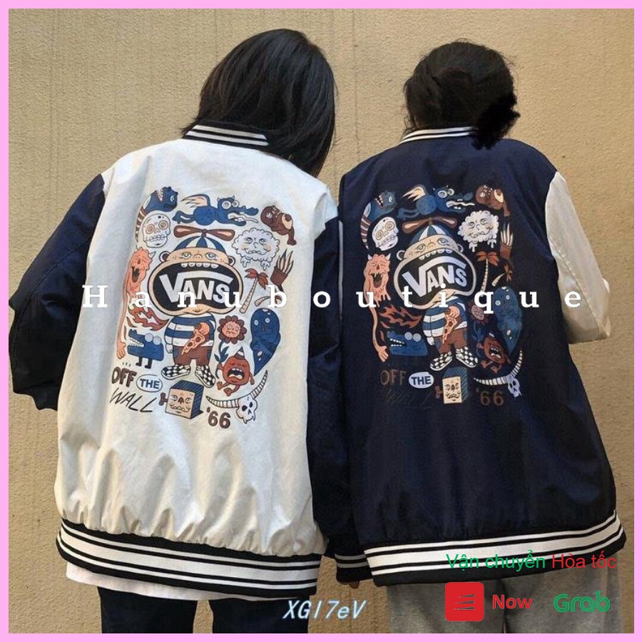 Áo bomber nỉ nam nữ bóng chày vans họa tiết hoạt hình in 3d