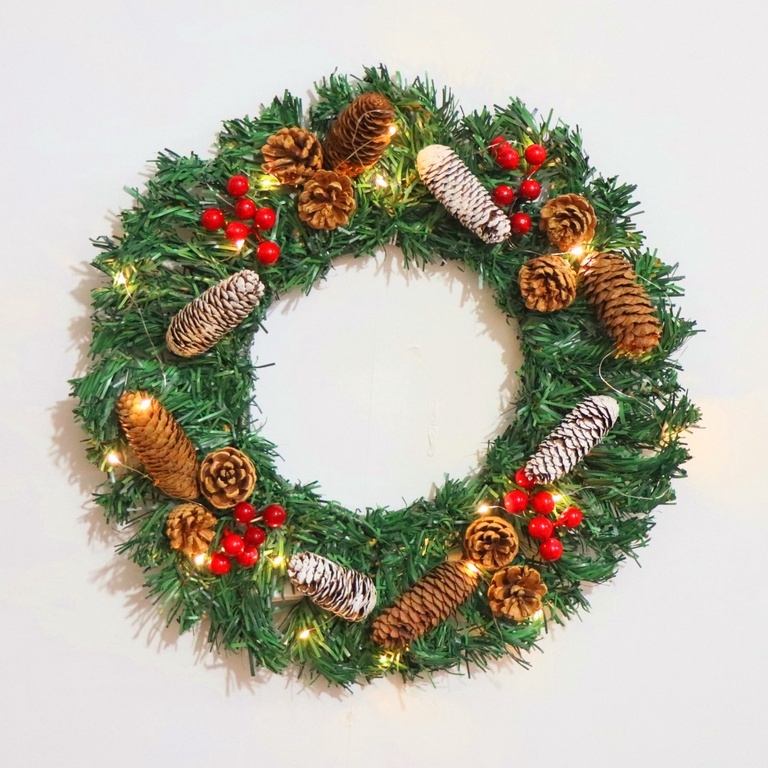 Vòng Hoa Trang Trí Noel D63 Tặng Kèm Đèn Vòng Nguyệt Quế Giáng Sinh