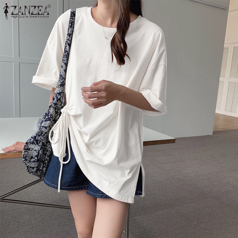 Áo tay lửng ZANZEA rút dây màu trơn cổ điển thời trang cho nữ