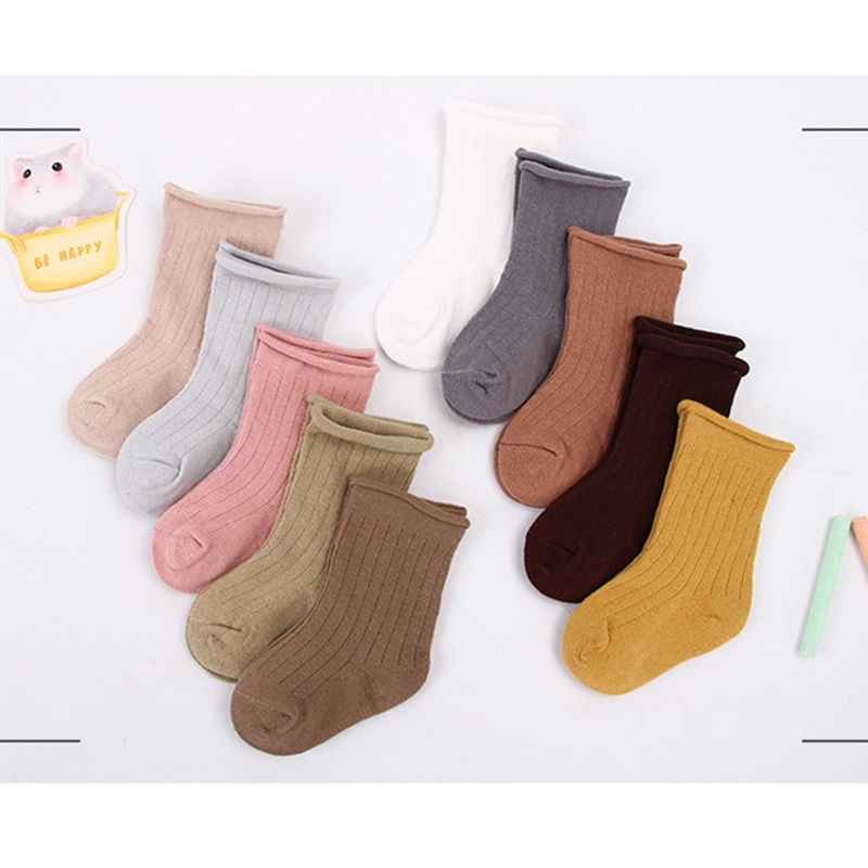 Set 5 Đôi Tất Cotton Màu Trơn Dễ Thương Cho Bé Từ 0-11 Tuổi