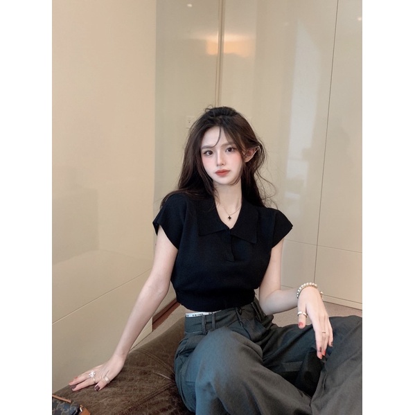 Áo croptop len cổ đức bo gấu vai hến dáng vừa AL7518 - NhiNhi Shop
