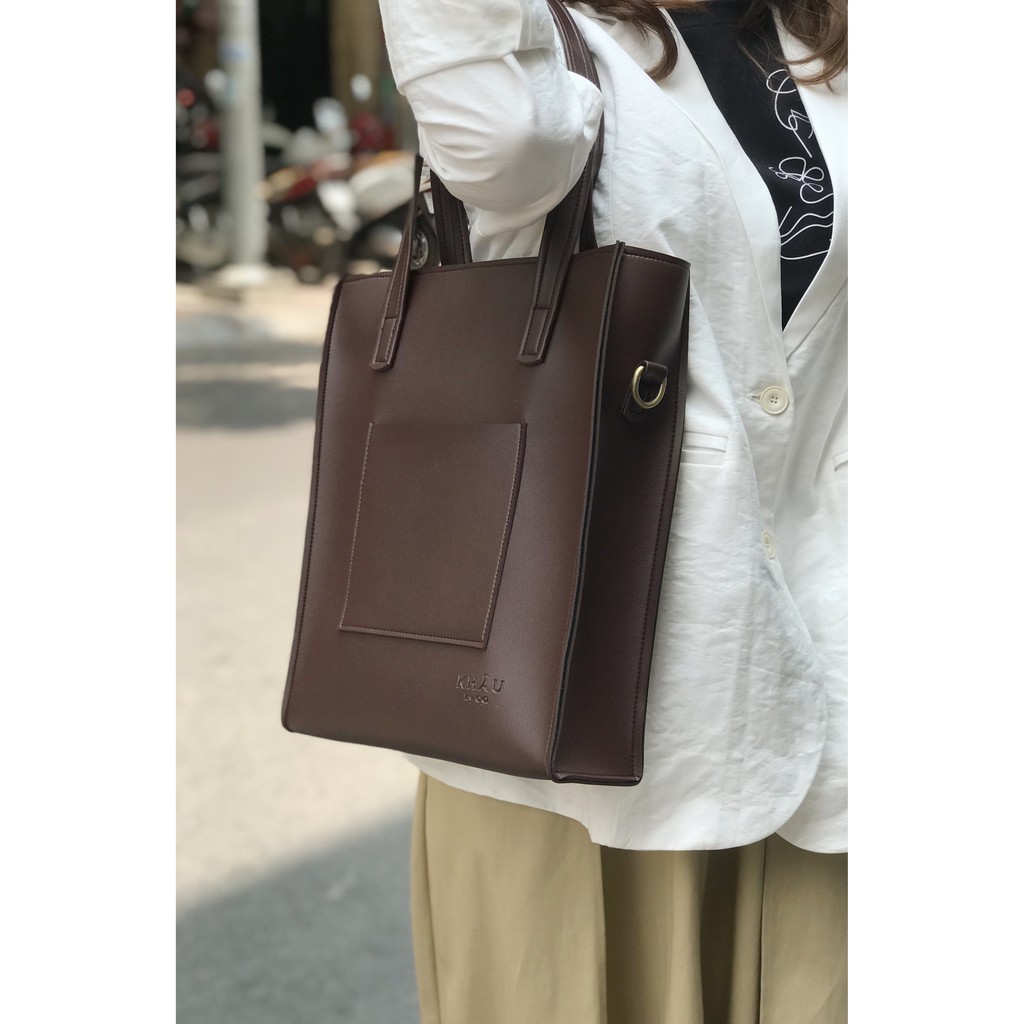 Túi Tote da KHÂU BY CQ đeo chéo Bonde đựng vừa A4, Laptop