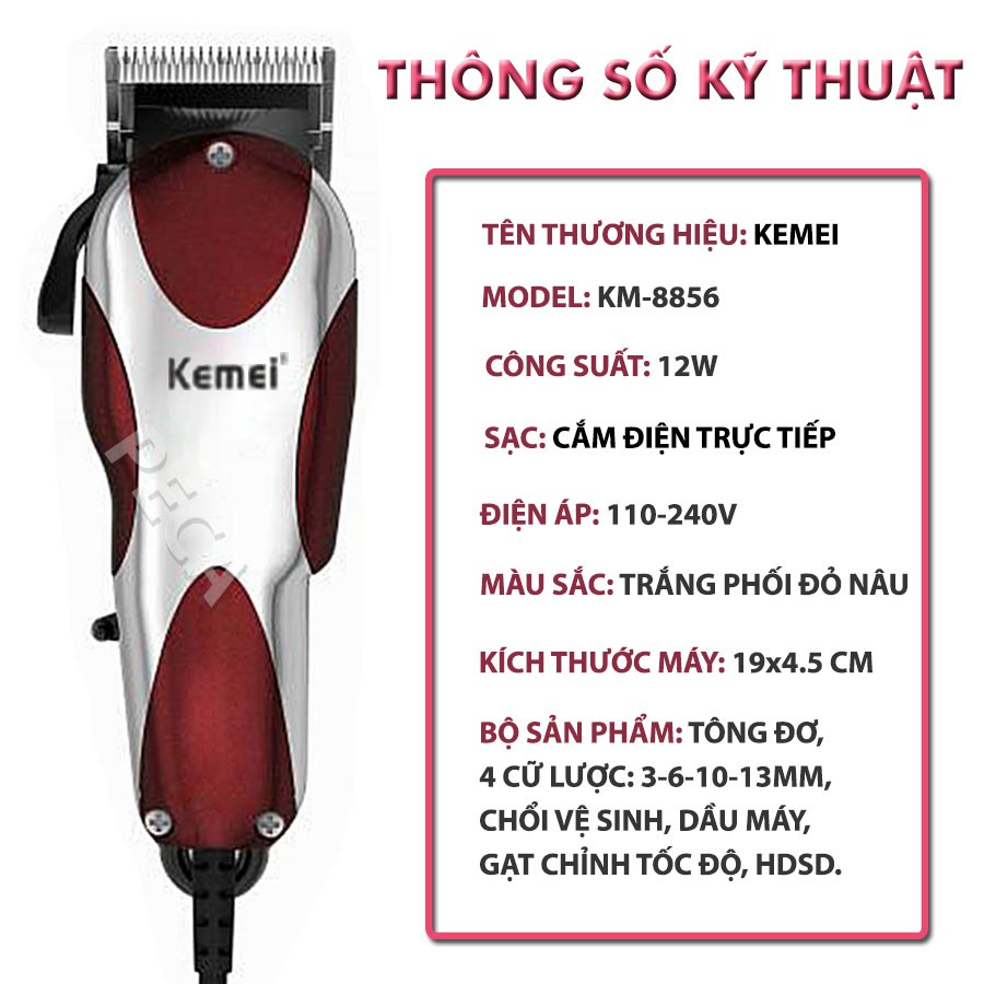 Tông đơ cắt tóc KEMEI KM-8856 cắm điện sử dụng trực tiếp công suất 12W cắt được lông thú cưng