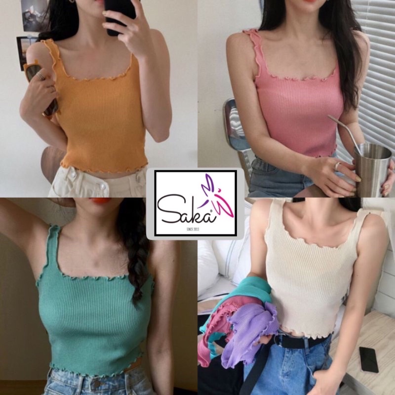 Áo croptop nữ 2 dây cuốn biên nẹp viền chỉ nhiều màu dễ thương
