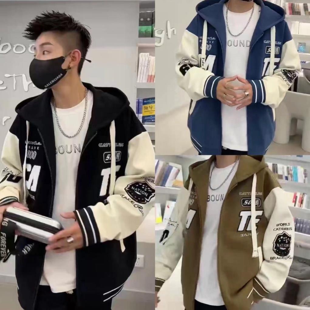 Áo Khoác Nỉ Form Rộng Có Mũ Unisex Chữ Tay Áo, Trước Ngực, Áo Hoodie Chất Nỉ Zip Kéo Khóa Chất Dày Dặn Cực Đẹp