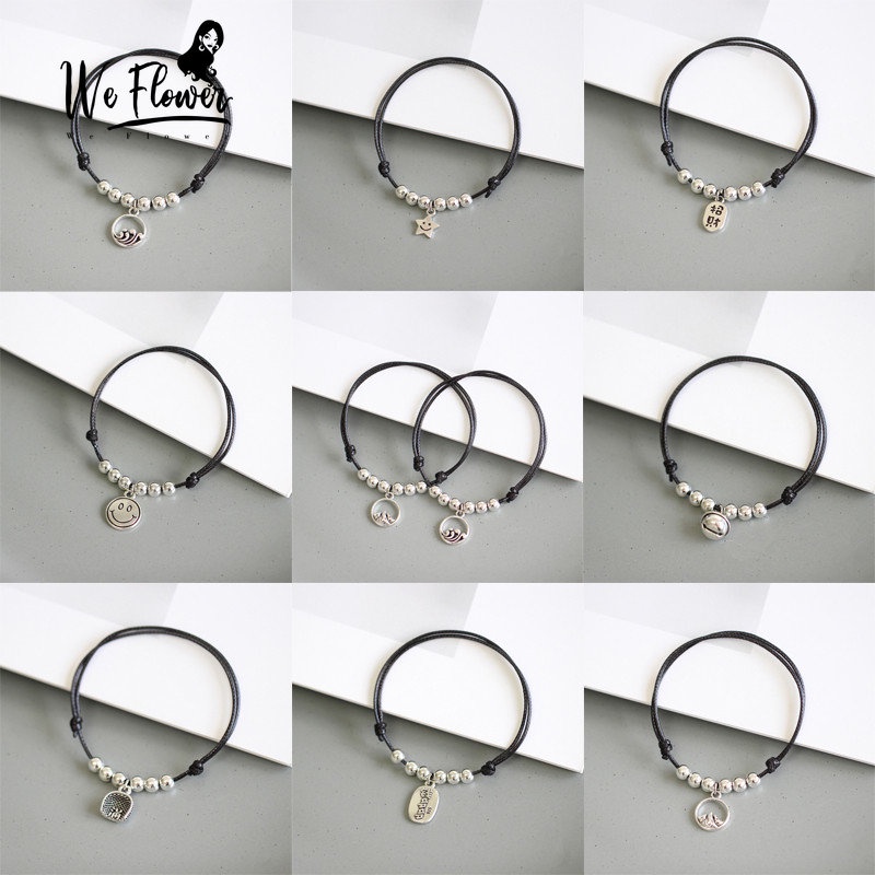 Set 1/ 2 vòng tay chuỗi hạt We Flower màu đen/ bạc mặt cười/ ngôi sao/ mặt cười xinh xắn cho cặp đôi