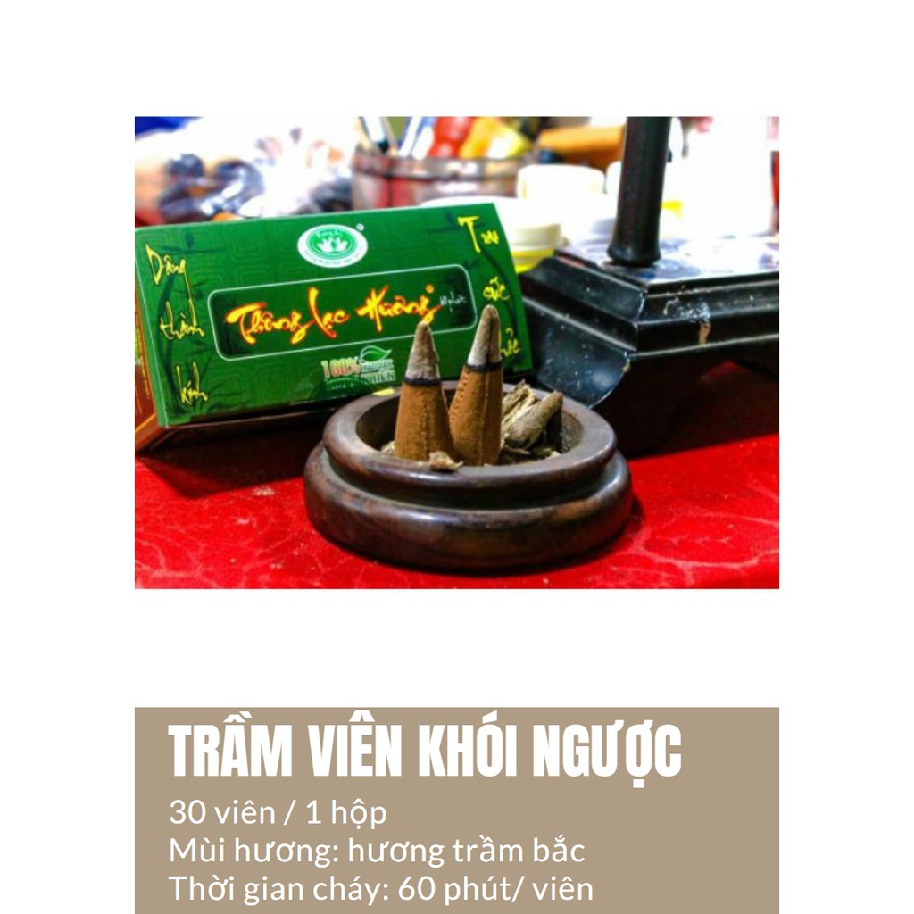 Viên trầm khói ngược, hương trầm bắc 60 phút/ viên