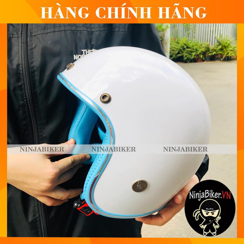 [CHÍNH HÃNG] Mũ bảo hiểm NTMAX - TRẮNG VIỀN XANH DƯƠNG