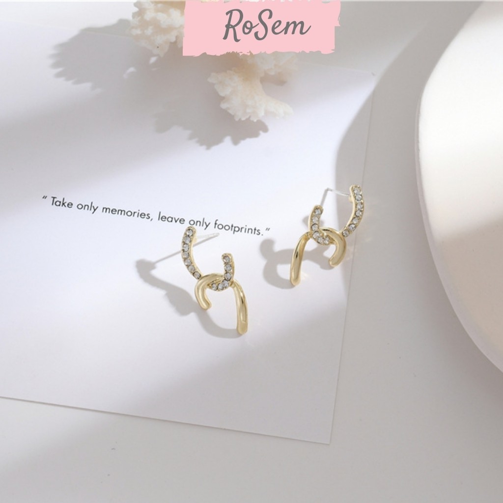Khuyên tai nữ hình chữ X gắn đá nhân tạo thanh lịch