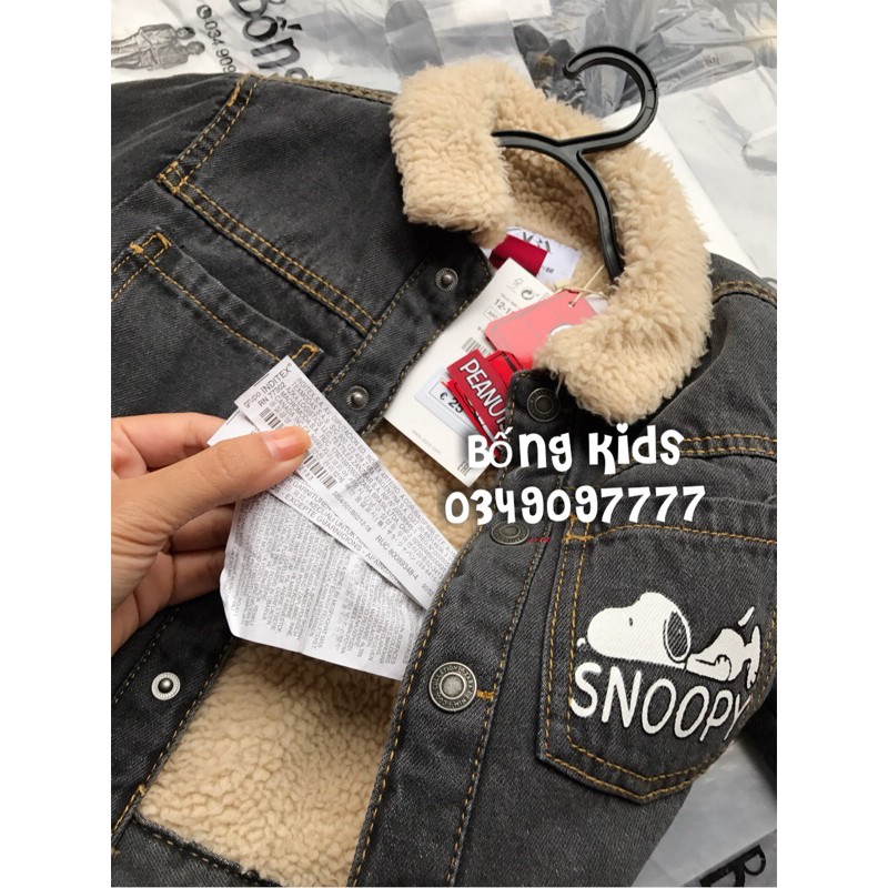 Áo Khoác Denim Bé Trai Lót Cừu Snoopy Đen Bạc ZR