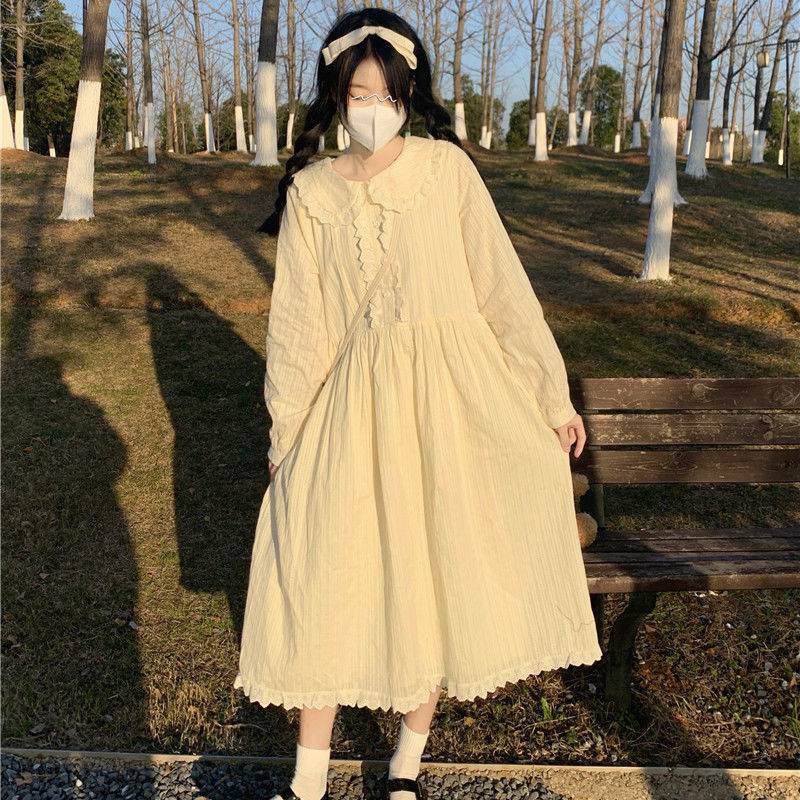 Váy babydoll Đầm Dáng Chữ A Cổ Búp Bê Phối Ren Phong Cách Nhật Bản Ngọt Ngào Cho Nữ
