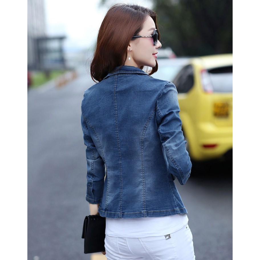 Áo Khoác Vest Jean Nữ Cổ Bẻ Phối Túi Thanh Lịch | BigBuy360 - bigbuy360.vn