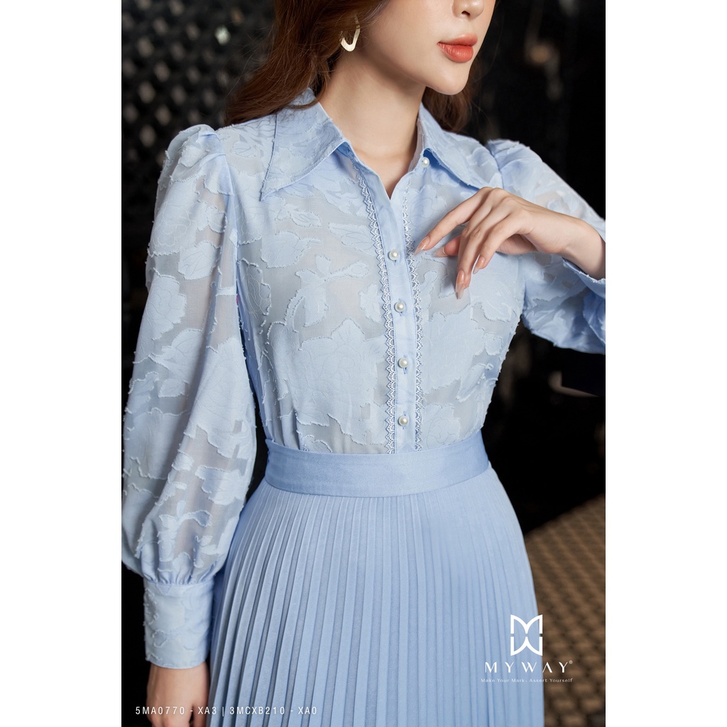 Áo Sơ Mi Nữ Dài Tay MY WAY Công Sở Họa Tiết Nổi Sang Trọng 5ma0770