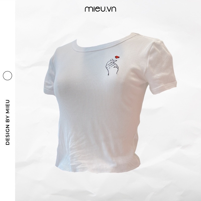 Áo thun nữ cổ tròn tay ngắn ôm dáng siêu đẹp thêu hình bắn tim MIEU - JM09