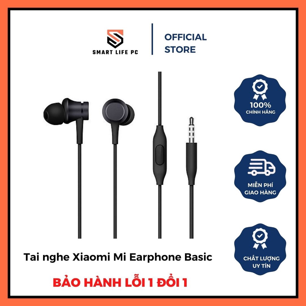 Tai nghe có dây Xiaomi Mi Earphone Basic chính hãng âm thanh lọc cực êm với thiết kế ôm sát viền cao su chống đau tai