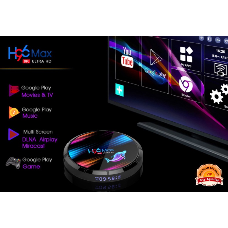 Tvbox H96max tròn 4G 8K + Điều khiển giọng nói Siêu xịn