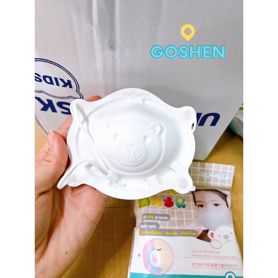 Set 3 cái Khẩu trang hình gấu 3D cho bé từ 0-3 tuổi thương hiệu Unimask cao cấp xuất Nhật