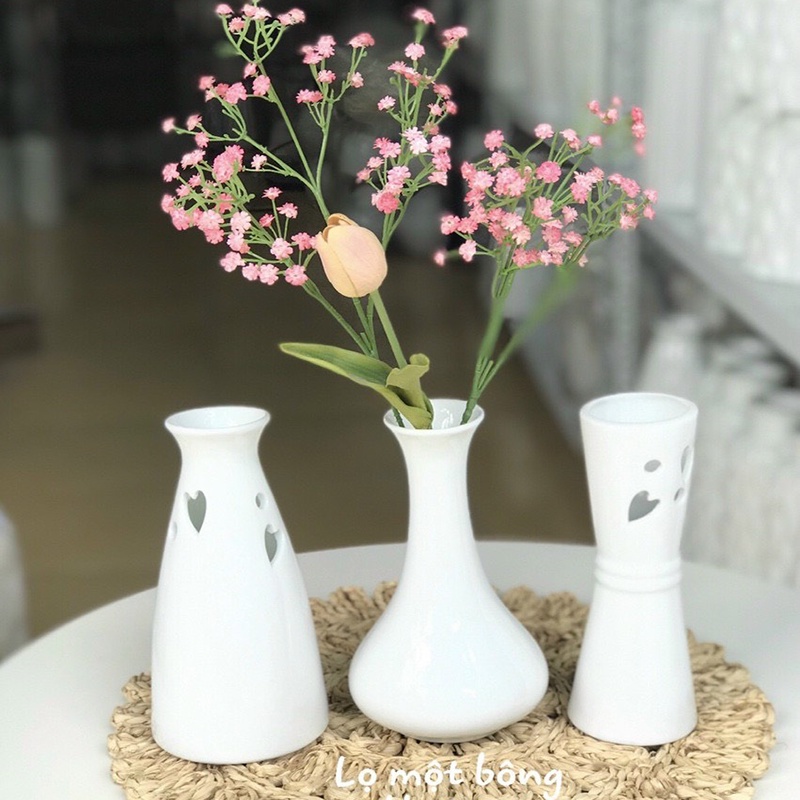 Bình cắm hoa Gốm sứ Bát Tràng men trắng mini cắm hoa tiện dụng