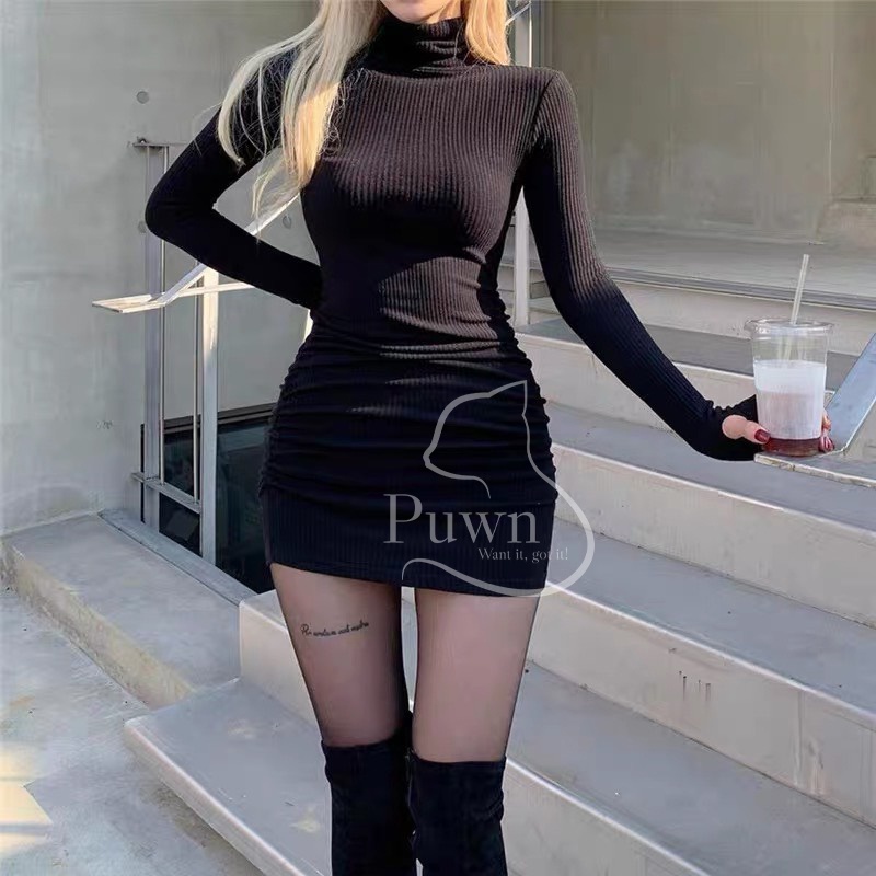 Váy len body xanh bơ cao cổ rút 2 bên quyến rũ sexy - Puwn Pơ🥑