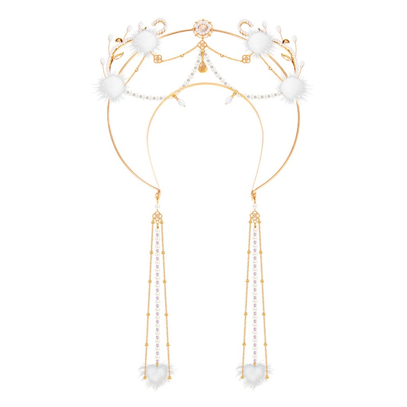 Cài Tóc Hình Vương Miện Đính Ngọc Trai Giả Phối Tua Rua Dễ Thương Cho Nữ