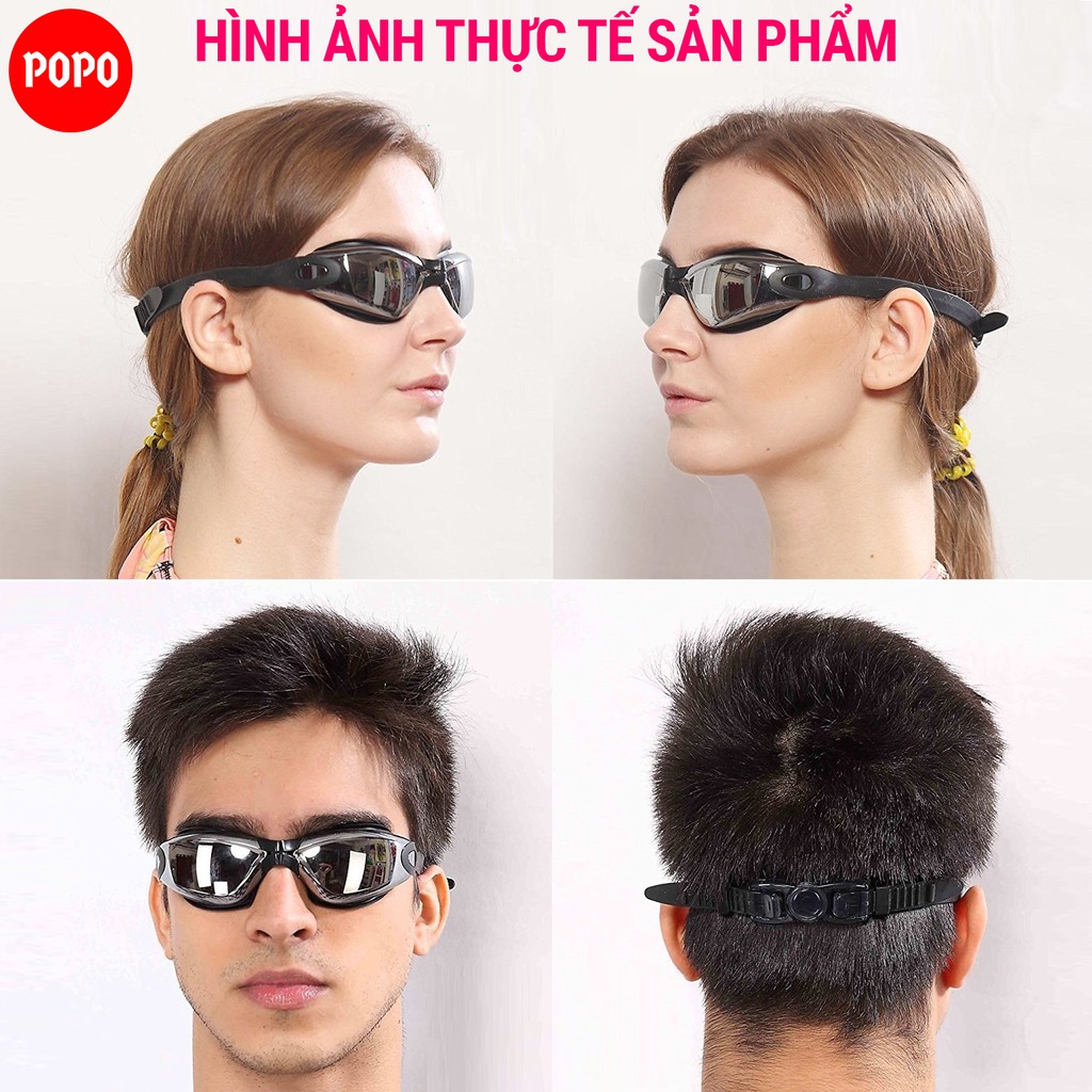 Kính bơi người lớn chính hãng POPO với mắt kiếng bơi tráng gương cản tia UV phù hợp cho nam nữ, cho bé từ 8 tuổi thi đấu