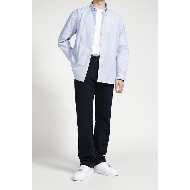 OWL BRAND ® LOGO OXFORD SHIRT - Áo sơ mi hình thêu đơn giản / Sọc xanh