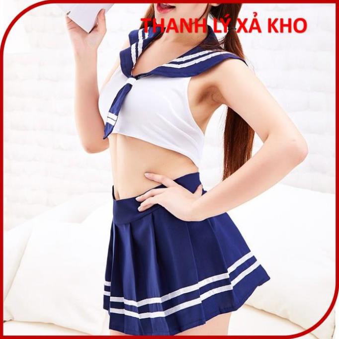 Đầm ngủ cosplay sexy nữ sinh freesize, bigsize gợi cảm, váy ngủ thắt nơ hở lưng thủy thủ đồng phục hở lưng TT002