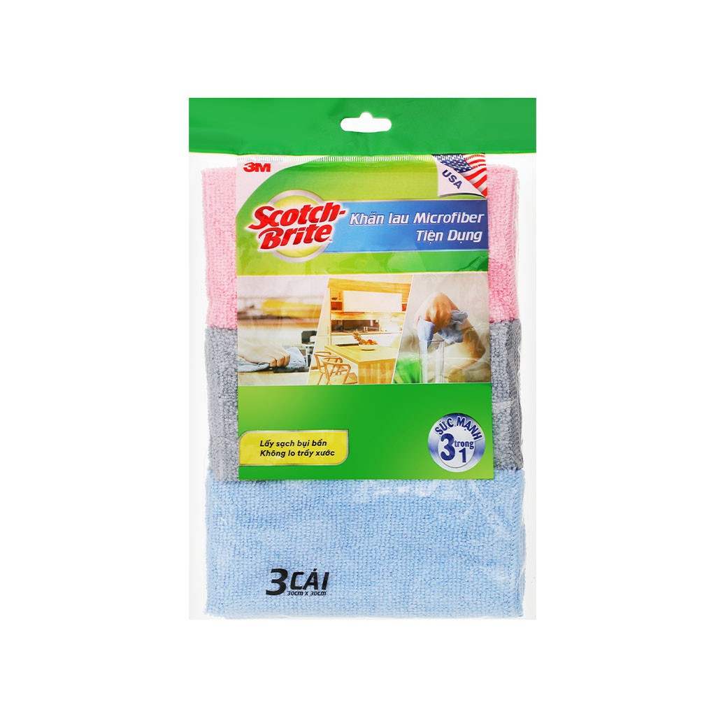 Khăn lau bếp Microfiber tiện dụng Scotch Brite 3M 30 x 30cm(Lốc 3 cái)