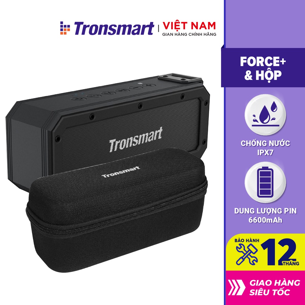 COMBO Loa Tronsmart Force+ và hộp đựng chống shock - Công suất 40W - Chống nước IPX6 Ghép đôi TWS - Hàng chính hãng