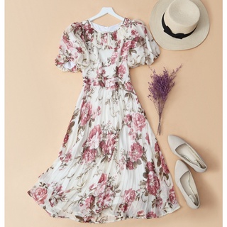 Đầm Chiffon Dress KACHISA dập li hoa hồng