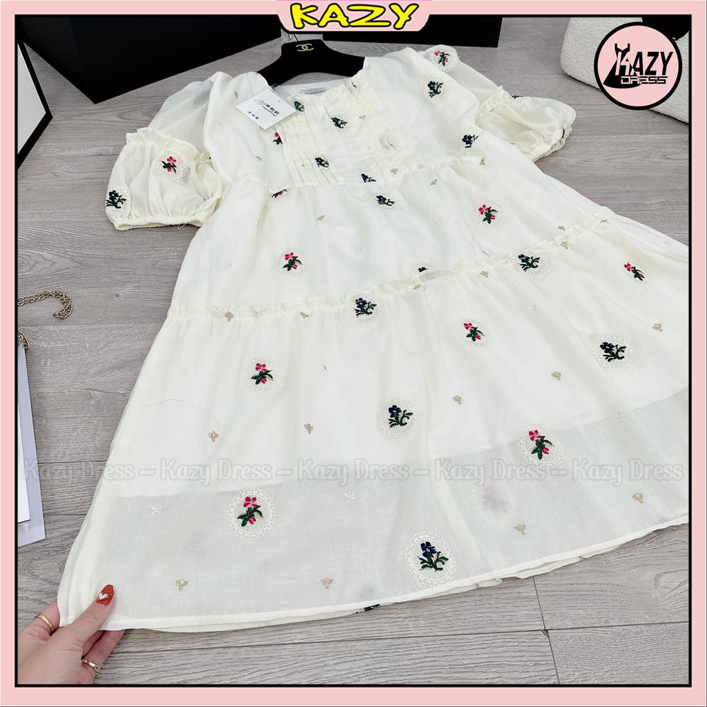 Váy babydoll chất vải thô đũi hoa thêu nổi phong cách dễ thương KAZY DRESS V057