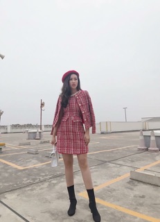 Set váy dạ tweed hàng QC thiết kế