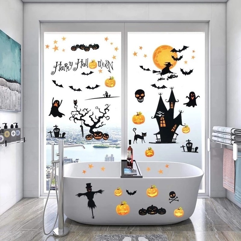 1 Tấm Sticker Dán Tường Tự Dính Họa Tiết Halloween Dễ Thương Bắt Mắt