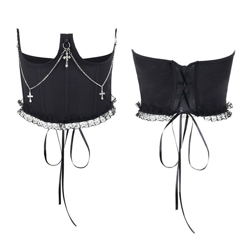 Đai Nịt Bụng Corset Màu Trơn Có Dây Xích Lủng Lẳng Điều Chỉnh Được Thời Trang Gothic Cho Nữ