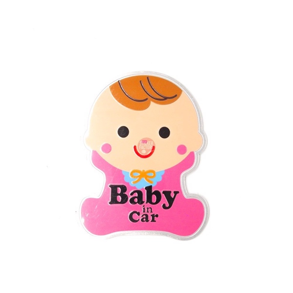 Baby in car em bé hồng 11x9cm - Sticker hình dán metal kim loại