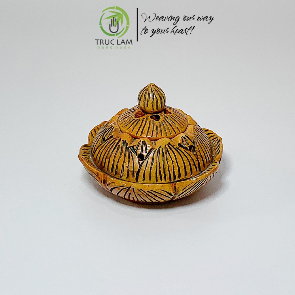 Lư Đốt Trầm Hương Hình Bông Sen Bằng Đá Tự Nhiên Điêu Khắc Thủ Công Cỡ To - Trúc Lâm Handmade