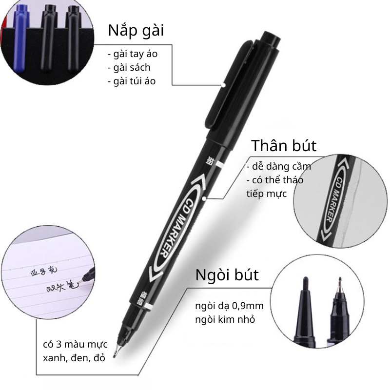 Bút 2 Đầu 1 Đầu Lông Và 1 Đầu Kim Viết Đánh Dấu Trên Mọi Chất Liệu VTLSHOP