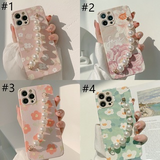 Ốp Điện Thoại Da Họa Tiết Hoa Đính Ngọc Trai Cho iphone 14 13 12mini 11 pro max x xs xr 8 7 plus
